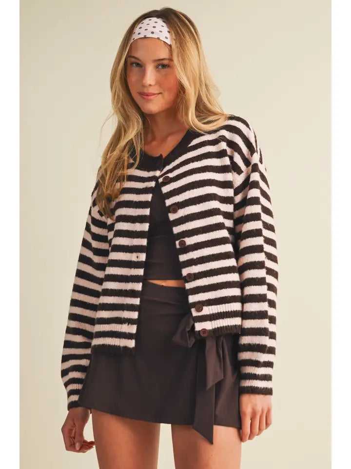 Heather Striped Cardigan Sweater