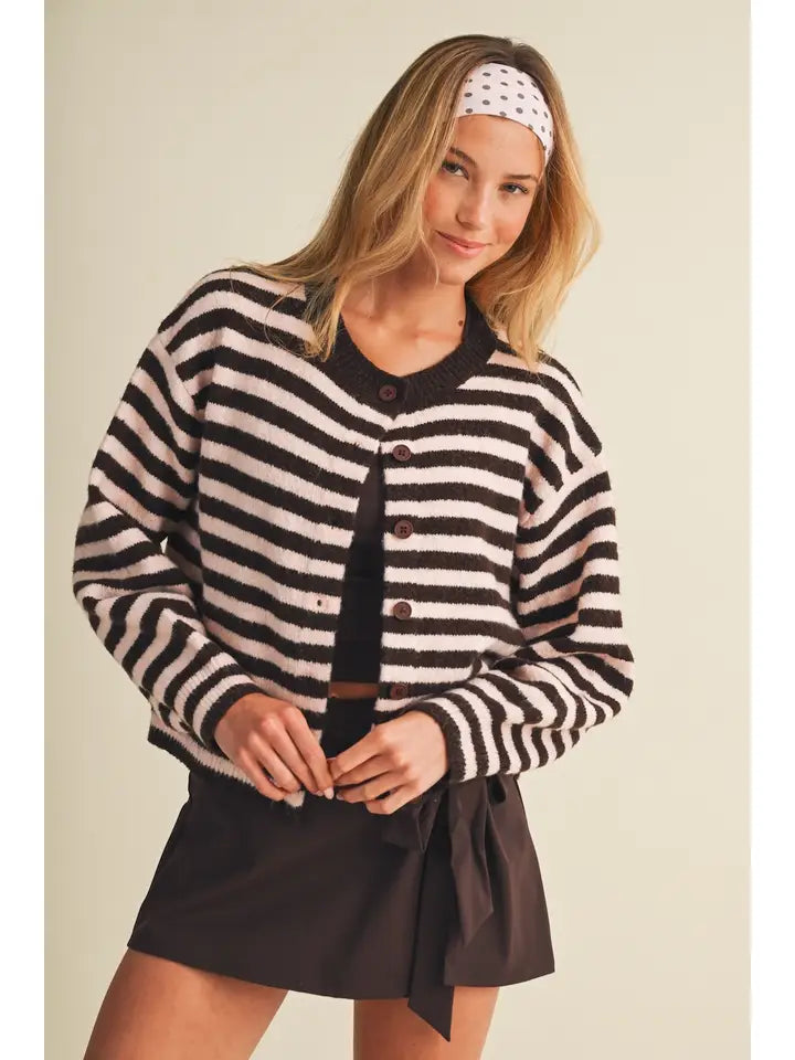 Heather Striped Cardigan Sweater
